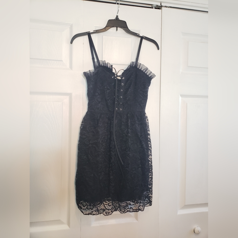 Black Lace Up Front Cami Strap Sleeveless Dress